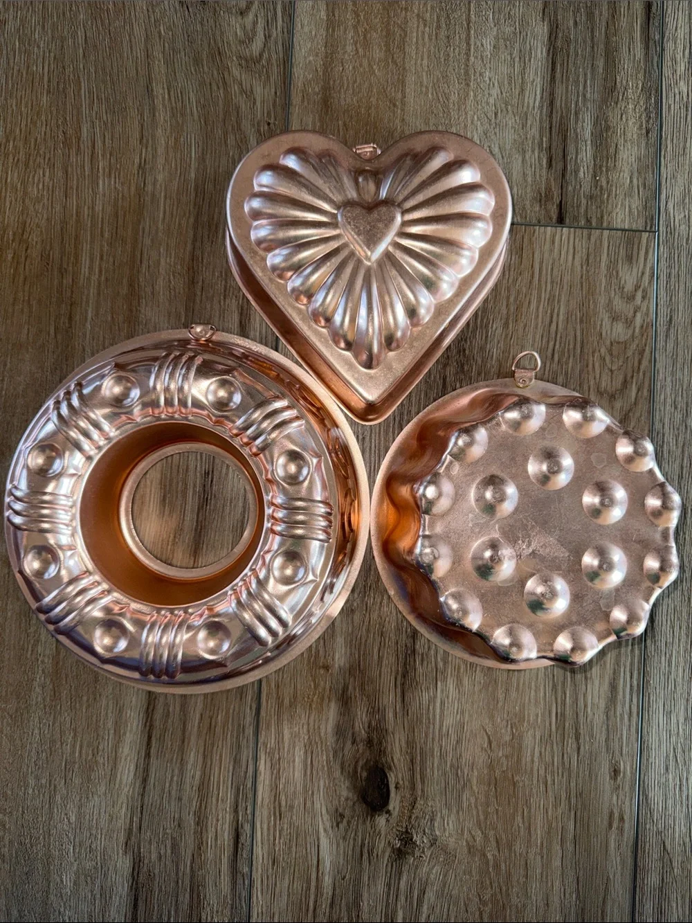 Set of 3 Vintage Copper-Tone Decorative Jelly Molds